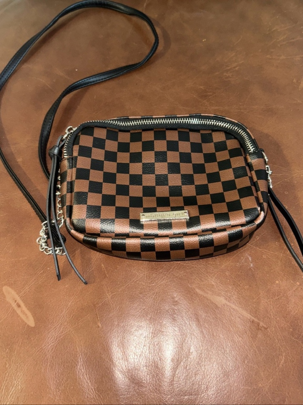 Madden Girl  Checkerboard Crossbody Bag in Designer Plaque Detail
